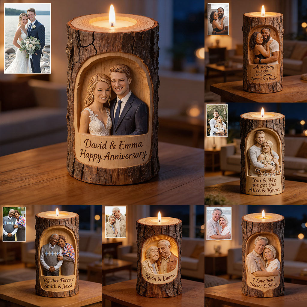 Cadeau Couple Photo Personnalisé - Porte-bougie en Bois Personnalisé