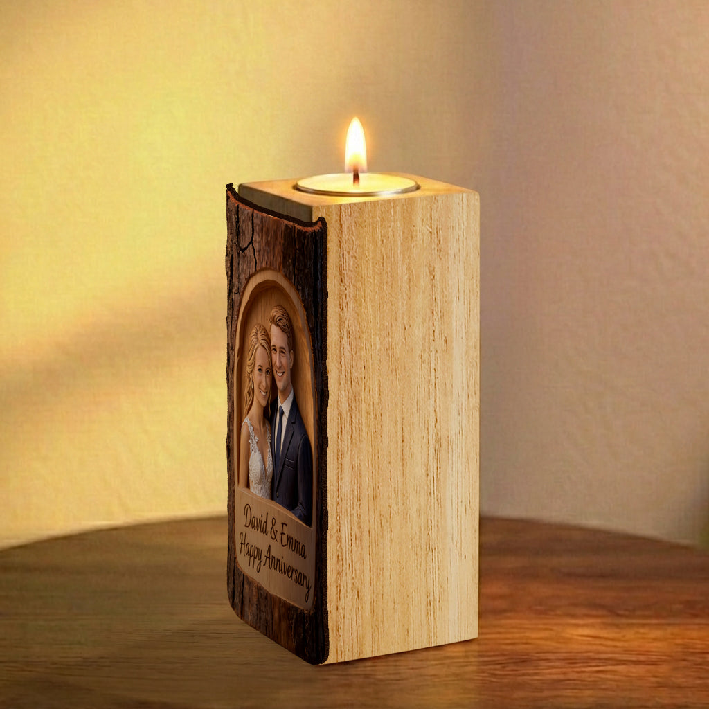 Cadeau Couple Photo Personnalisé - Porte-bougie en Bois Personnalisé