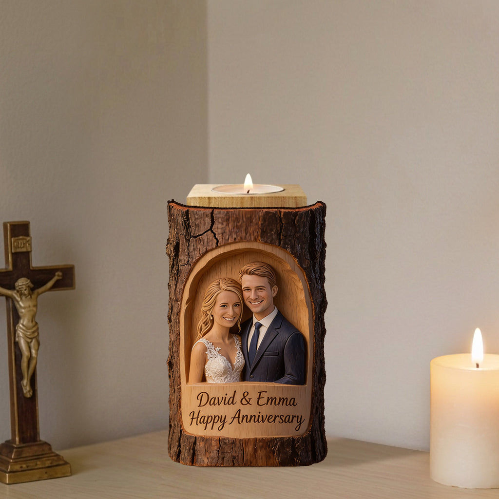 Cadeau Couple Photo Personnalisé - Porte-bougie en Bois Personnalisé