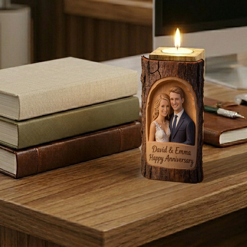 Cadeau Couple Photo Personnalisé - Porte-bougie en Bois Personnalisé