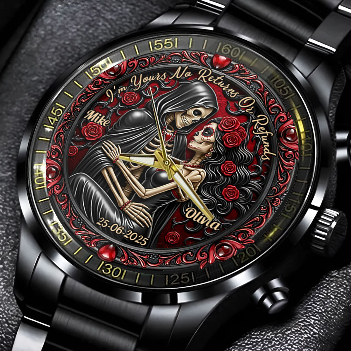 Je suis à toi. Ni retour ni remboursement. Montre-bracelet personnalisée pour couple.