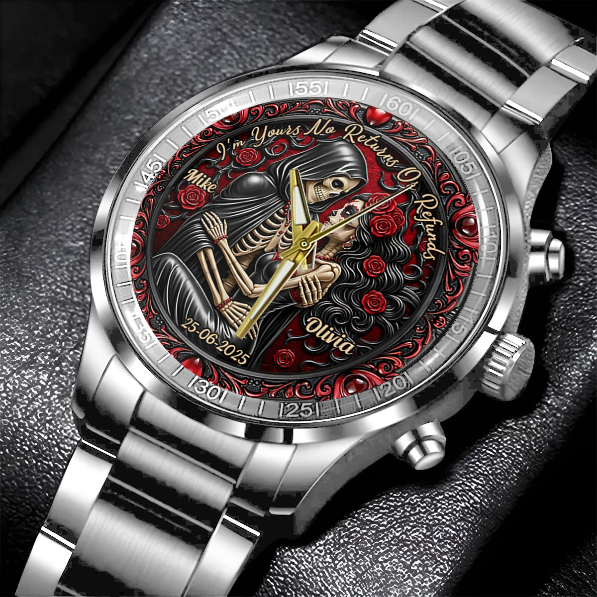 Je suis à toi. Ni retour ni remboursement. Montre-bracelet personnalisée pour couple.