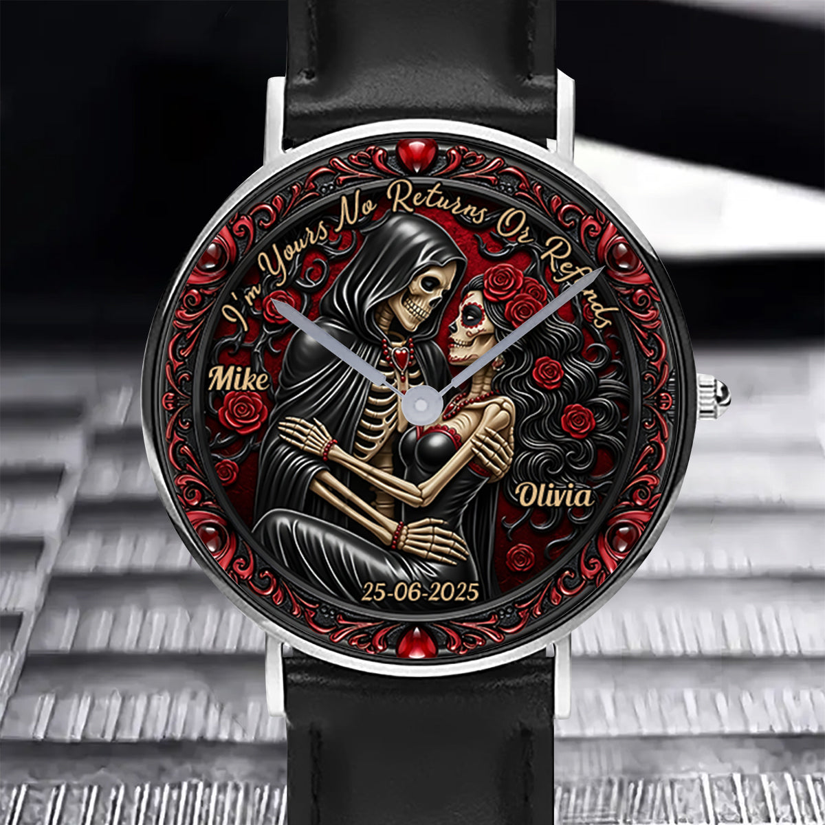 Je suis à toi. Ni retour ni remboursement. Montre-bracelet personnalisée pour couple.