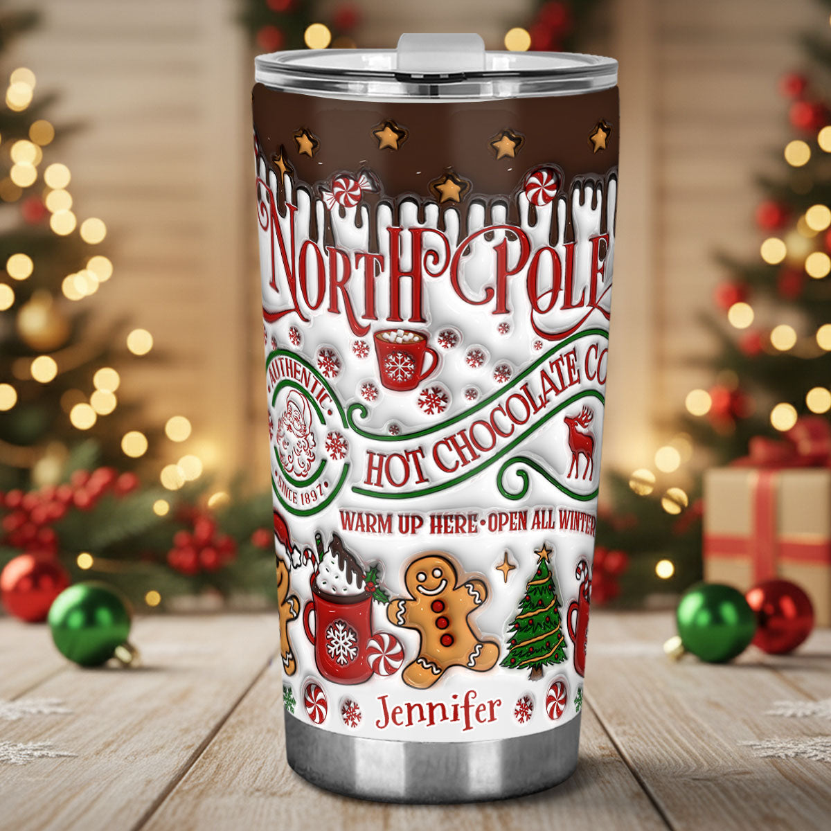 North Pole Gingerbread Christmas - Personalized Christmas Tumbler