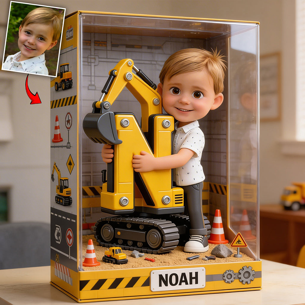 Excavator Alphabet Letter & Custom Photo - Personalized Kid Custom Shaped Acrylic Plaque