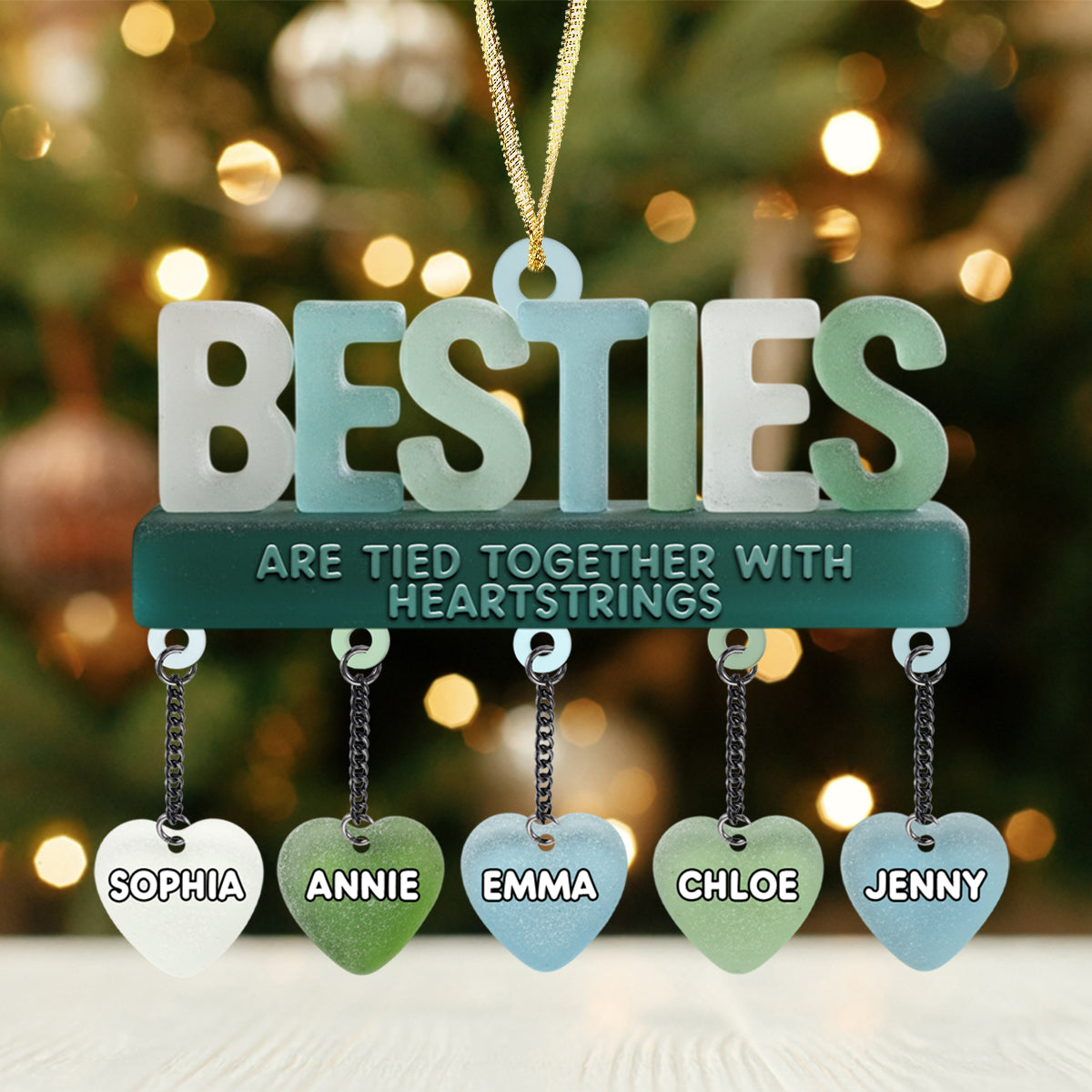 Besties Are Tied Together With Heartstrings - Personalized Bestie Ornament With Charm