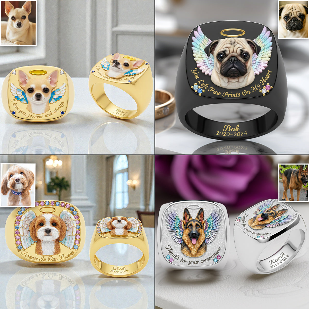 Bague chevalière personnalisée pour chien « À jamais dans nos cœurs »