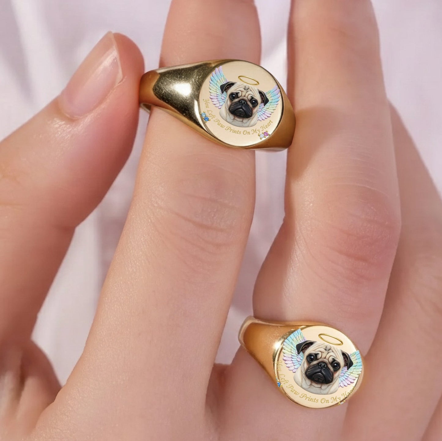 Bague chevalière personnalisée pour chien « À jamais dans nos cœurs »