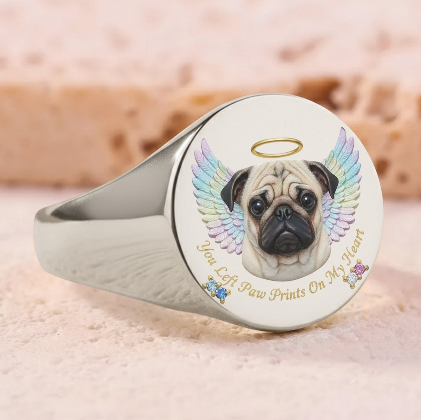 Bague chevalière personnalisée pour chien « À jamais dans nos cœurs »
