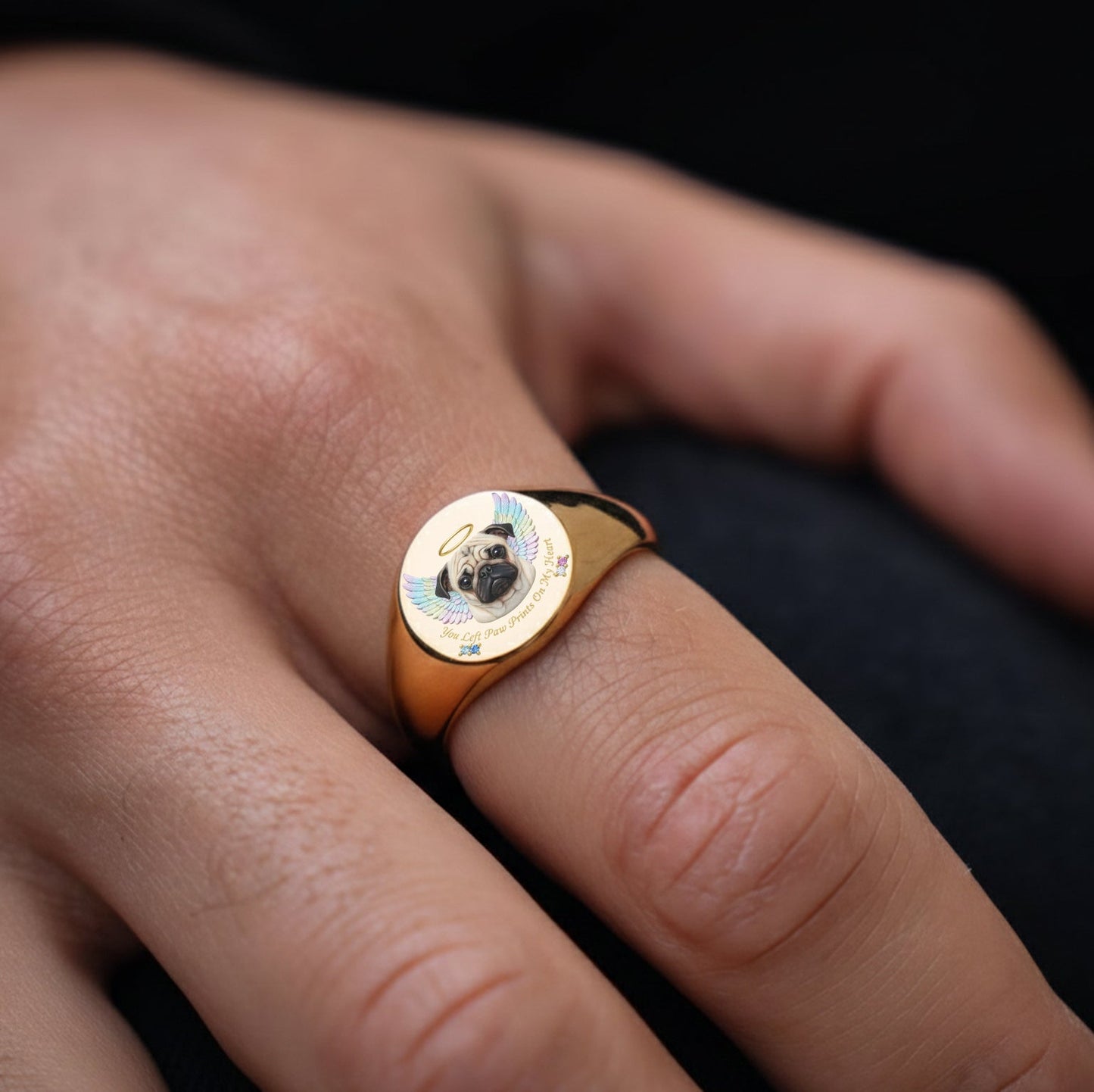 Bague chevalière personnalisée pour chien « À jamais dans nos cœurs »