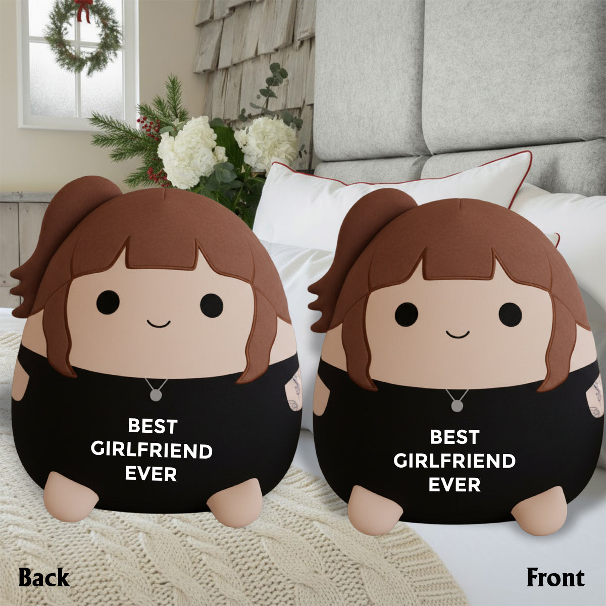 Custom Photo Squishmallow Couple Gift Best Boyfriend Girlfriend Ever - Personalized Couple Faux Fur Shaped Pillow