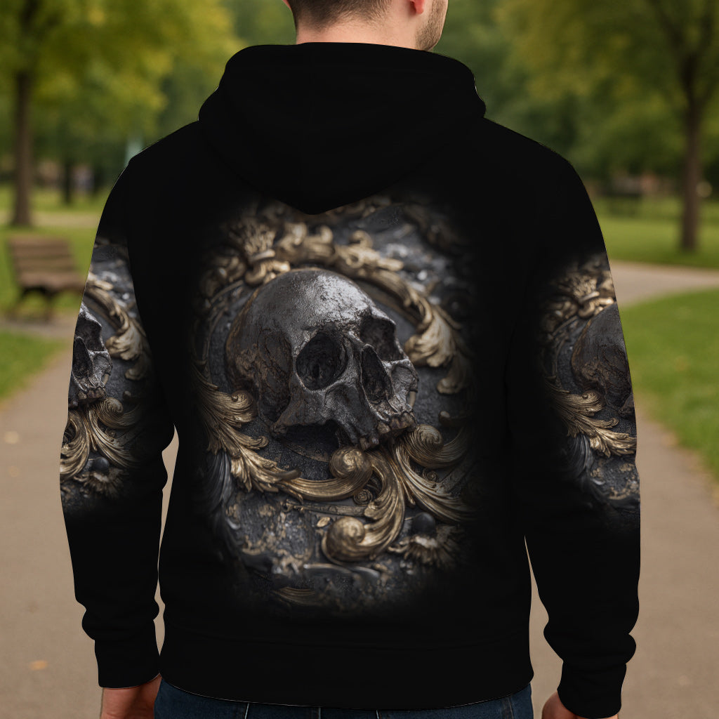 T-shirt personnalisé à motif crâne métallique - T-shirt intégral à motif crâne.