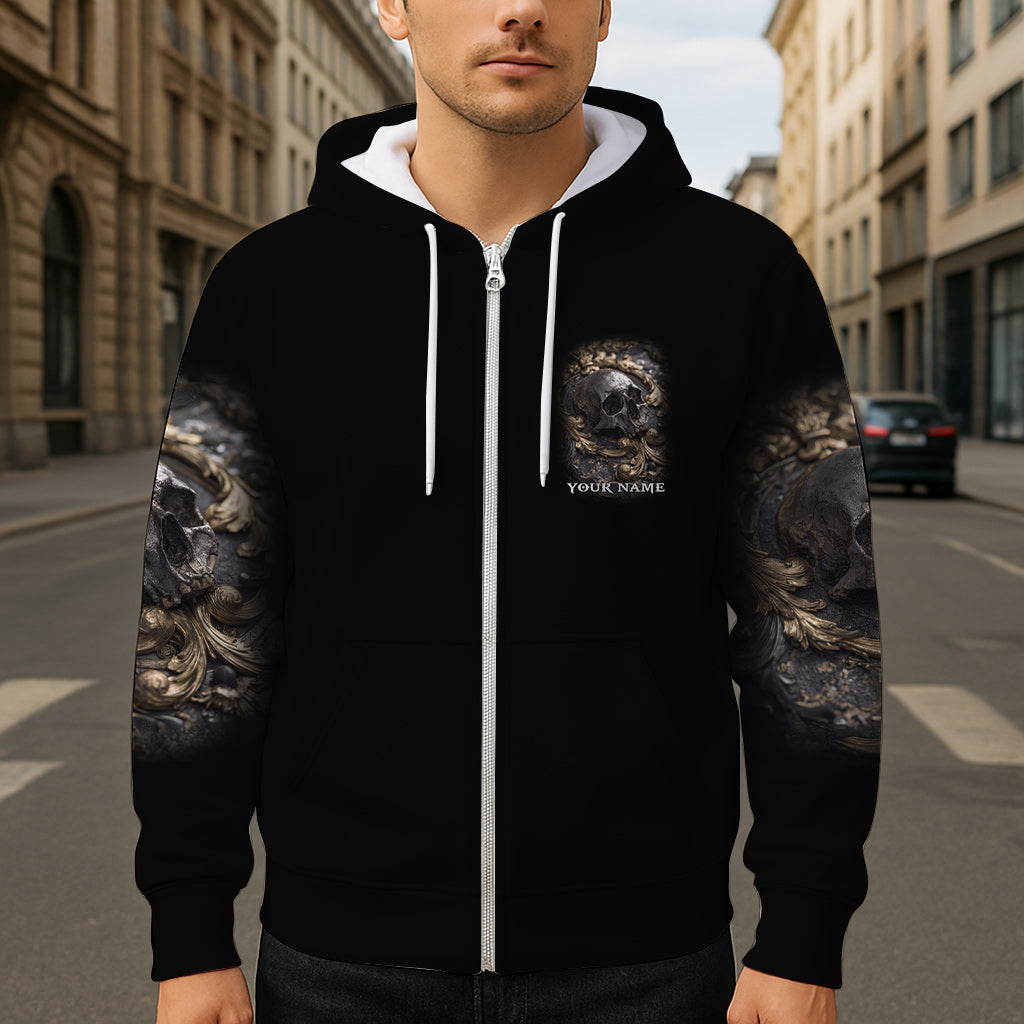 T-shirt personnalisé à motif crâne métallique - T-shirt intégral à motif crâne.