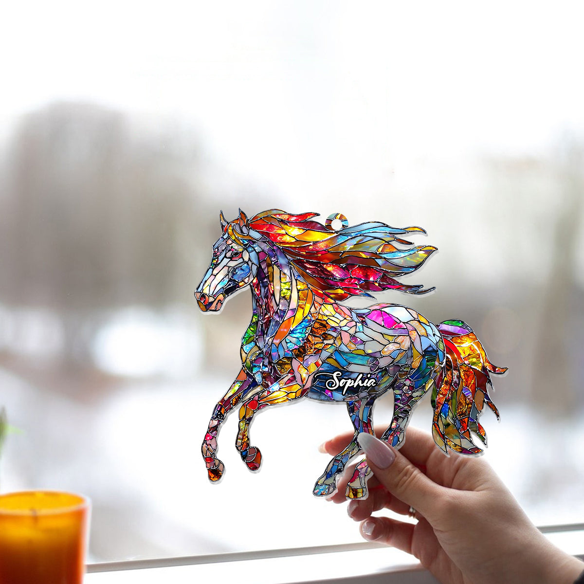 Un cheval aime la liberté - Décoration attrape-soleil personnalisée à suspendre à la fenêtre, en forme de cheval 