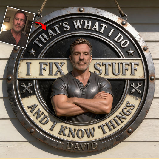 Panneau métallique personnalisé « Je répare tout » découpé à la main, à partir de n'importe quelle photo