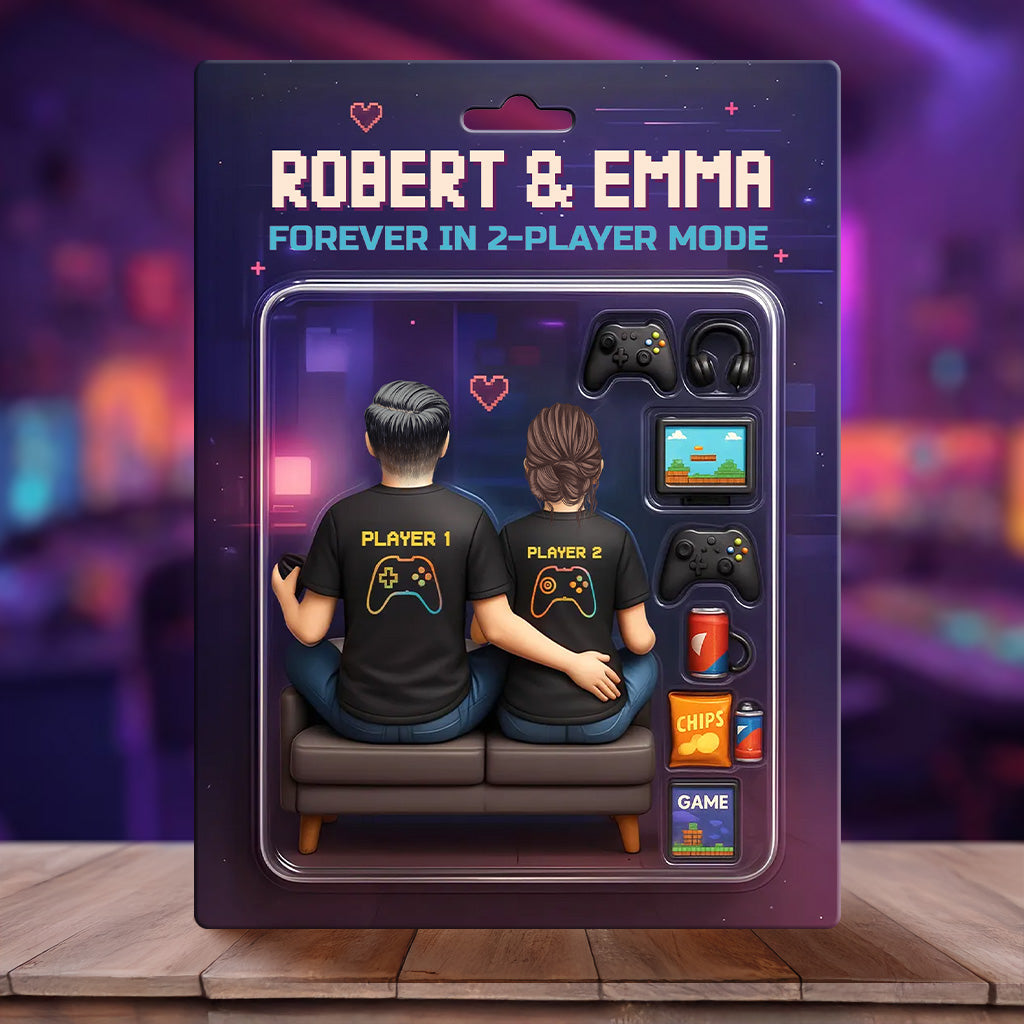 Game Players Couple, Toy Box Figures Style - Personalized Couple Custom Shaped Acrylic Plaque