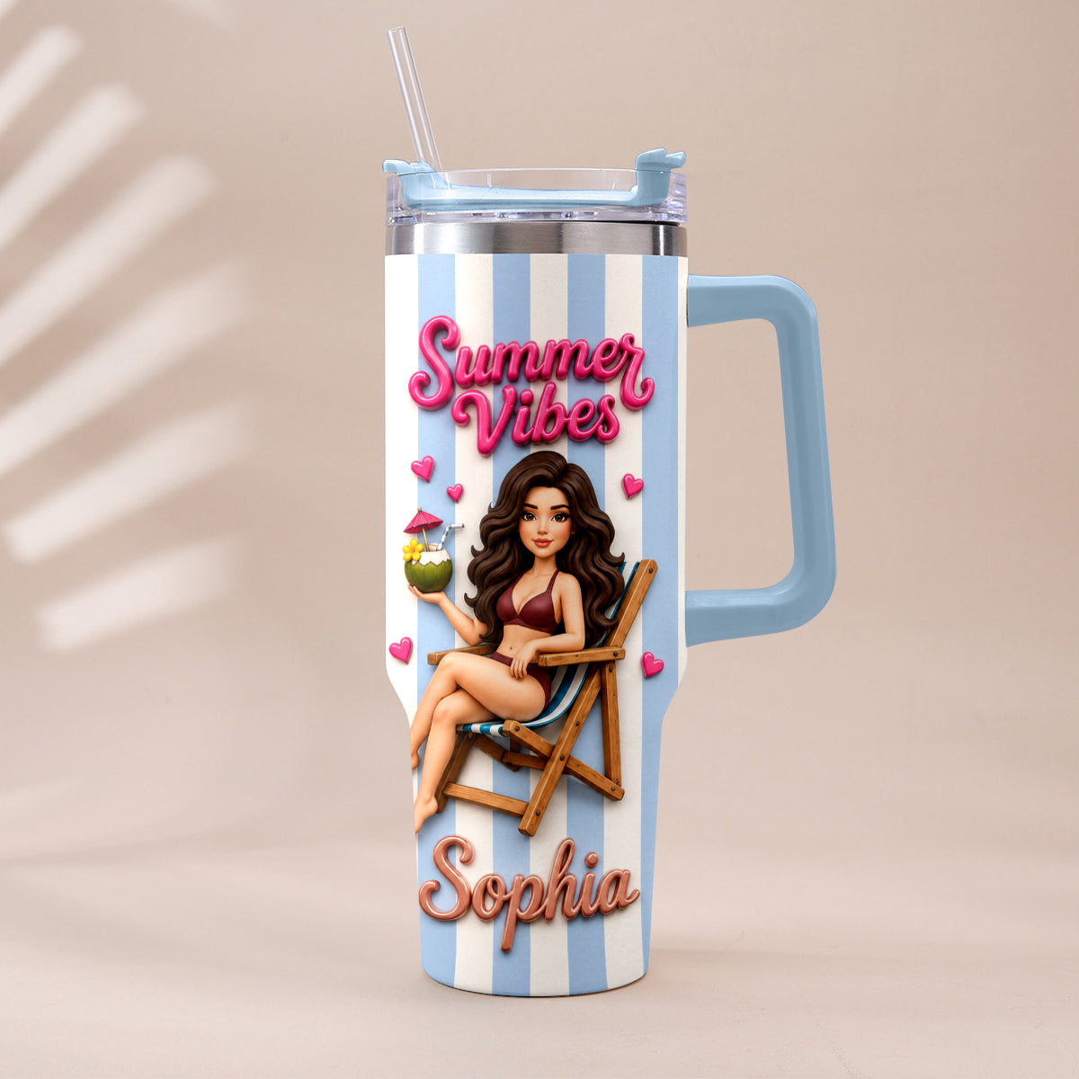 Beach Lovin' Girl - Personalized Sea Lover Tumbler With Handle