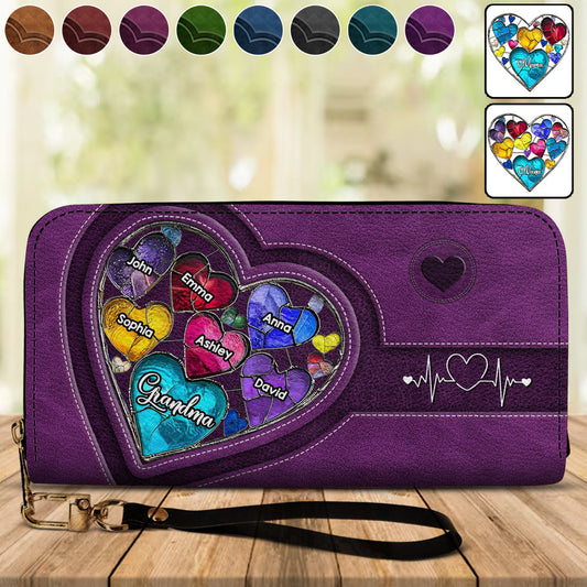 Grandma's Mom's Sweethearts - Personalized Grandma Leather Long Wallet