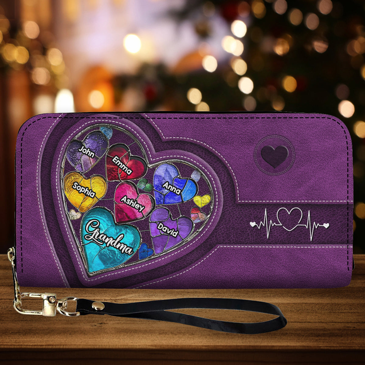 Grandma's Mom's Sweethearts - Personalized Grandma Leather Long Wallet