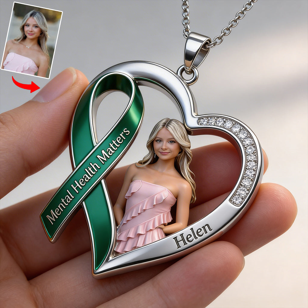 Custom Any Photo - Mental Health Matters - Personalized Mental Health Awareness Shaped Metal Pendant Necklace