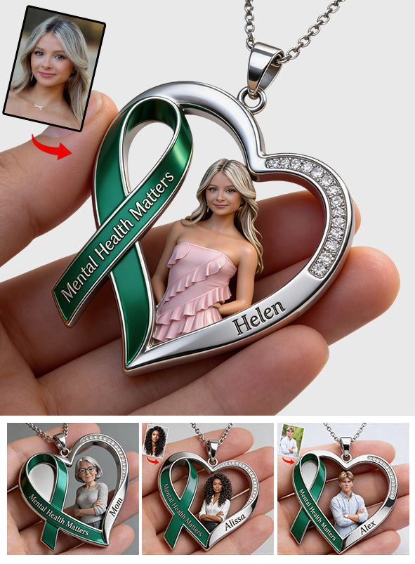 Custom Any Photo - Mental Health Matters - Personalized Mental Health Awareness Shaped Metal Pendant Necklace