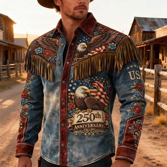 Chemise boutonnée style western vieilli, édition spéciale 250e anniversaire américain