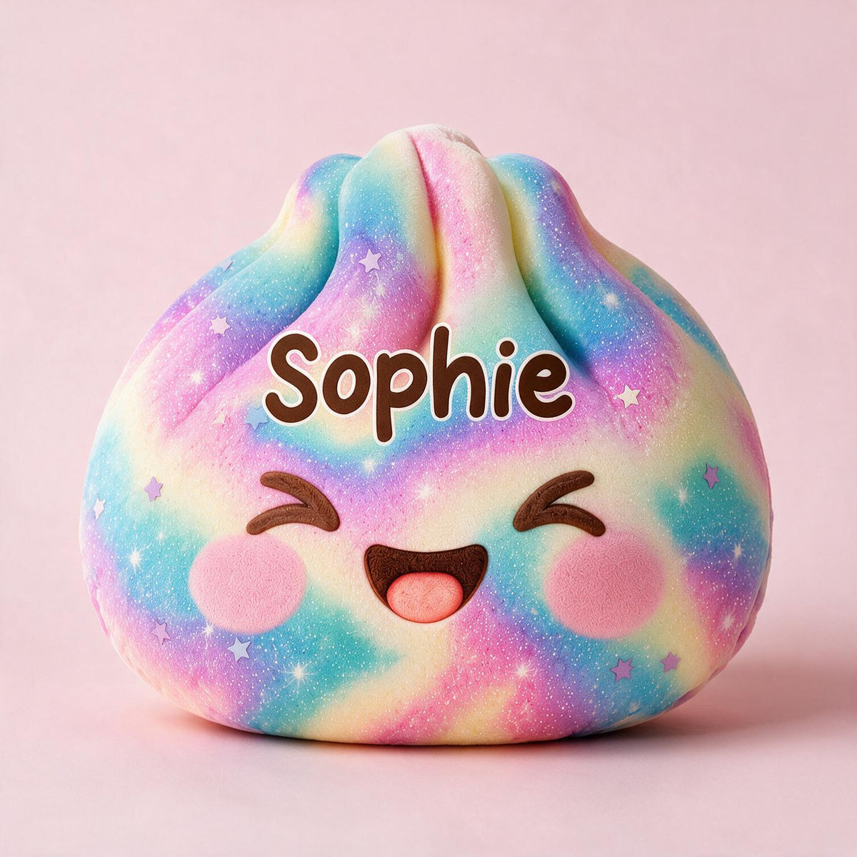 Personalized Rainbow Glitter Smiling Dumpling Shaped Pillow, Custom Name Cute Kids Room Decor