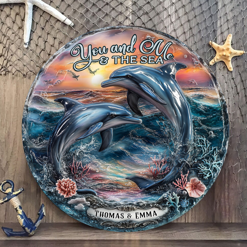 Toi, moi et la mer - Panneau en bois personnalisé avec dauphin
