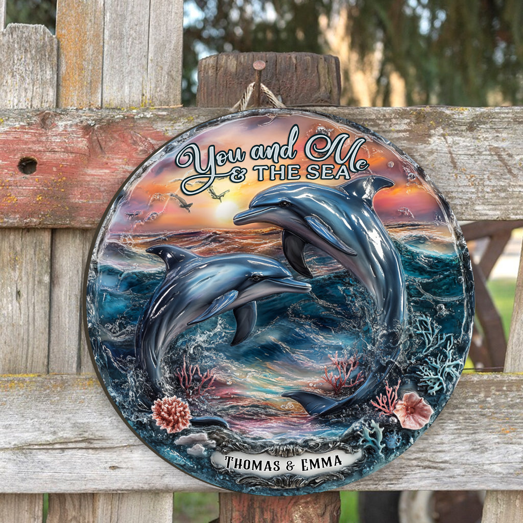 Toi, moi et la mer - Panneau en bois personnalisé avec dauphin