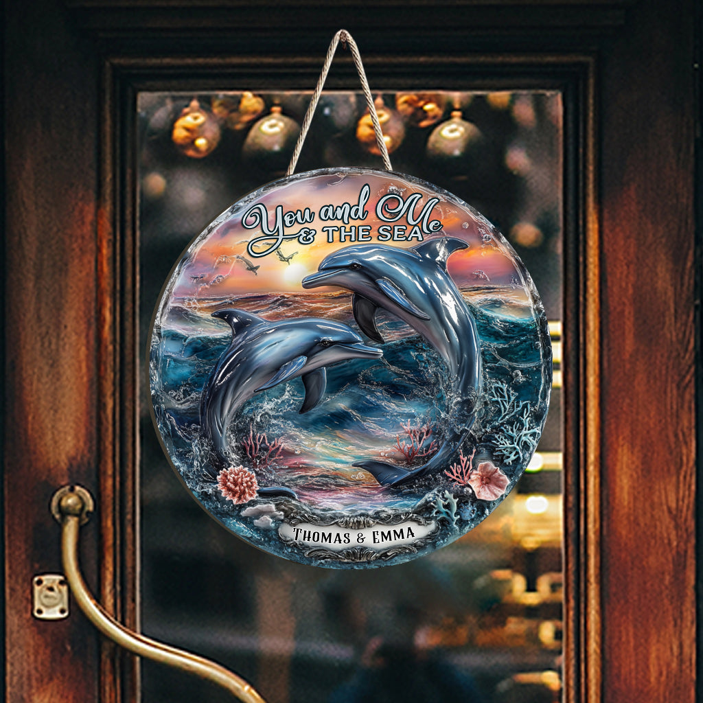 Toi, moi et la mer - Panneau en bois personnalisé avec dauphin