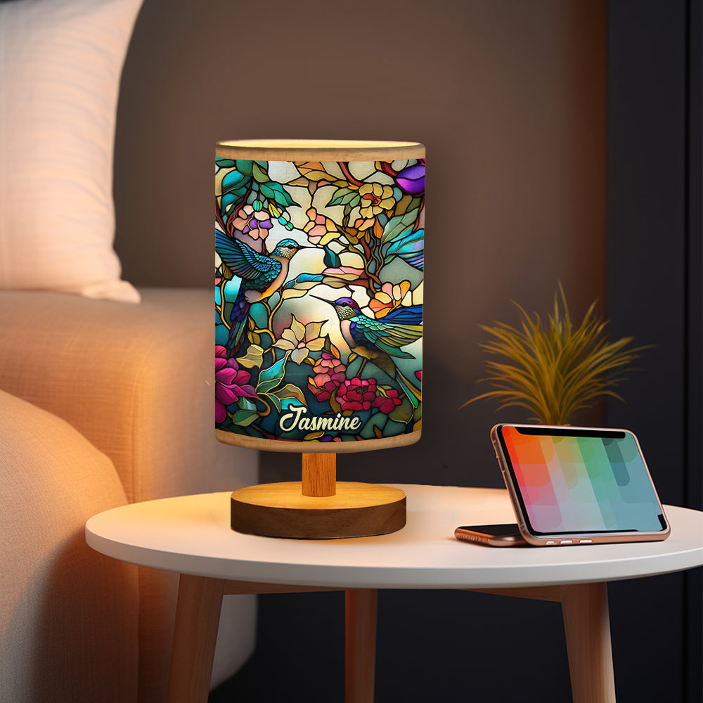 Stunning Hummingbird - Personalized Tableside Lamp With Wood Base
