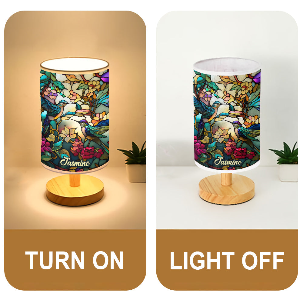 Stunning Hummingbird - Personalized Tableside Lamp With Wood Base