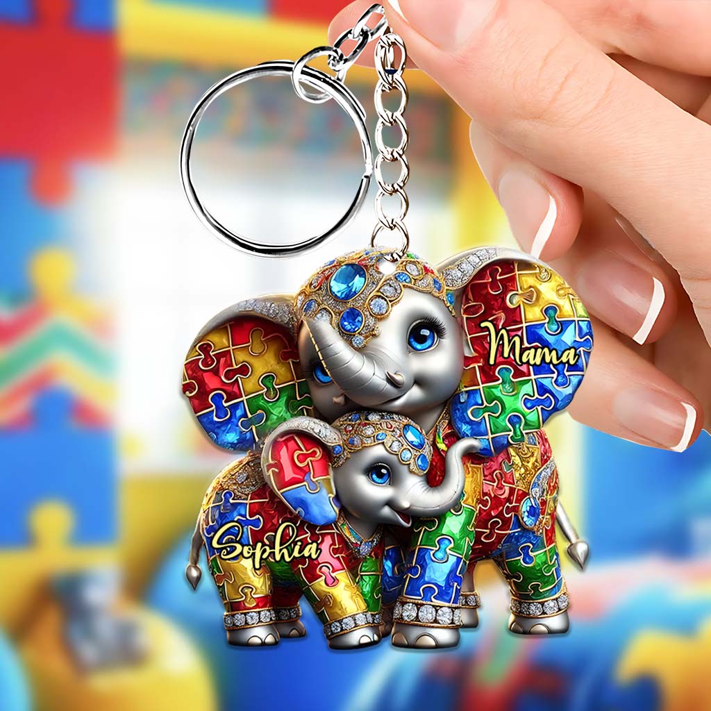 Autism Elephant Mom - Personalized Autism Awareness Keychain