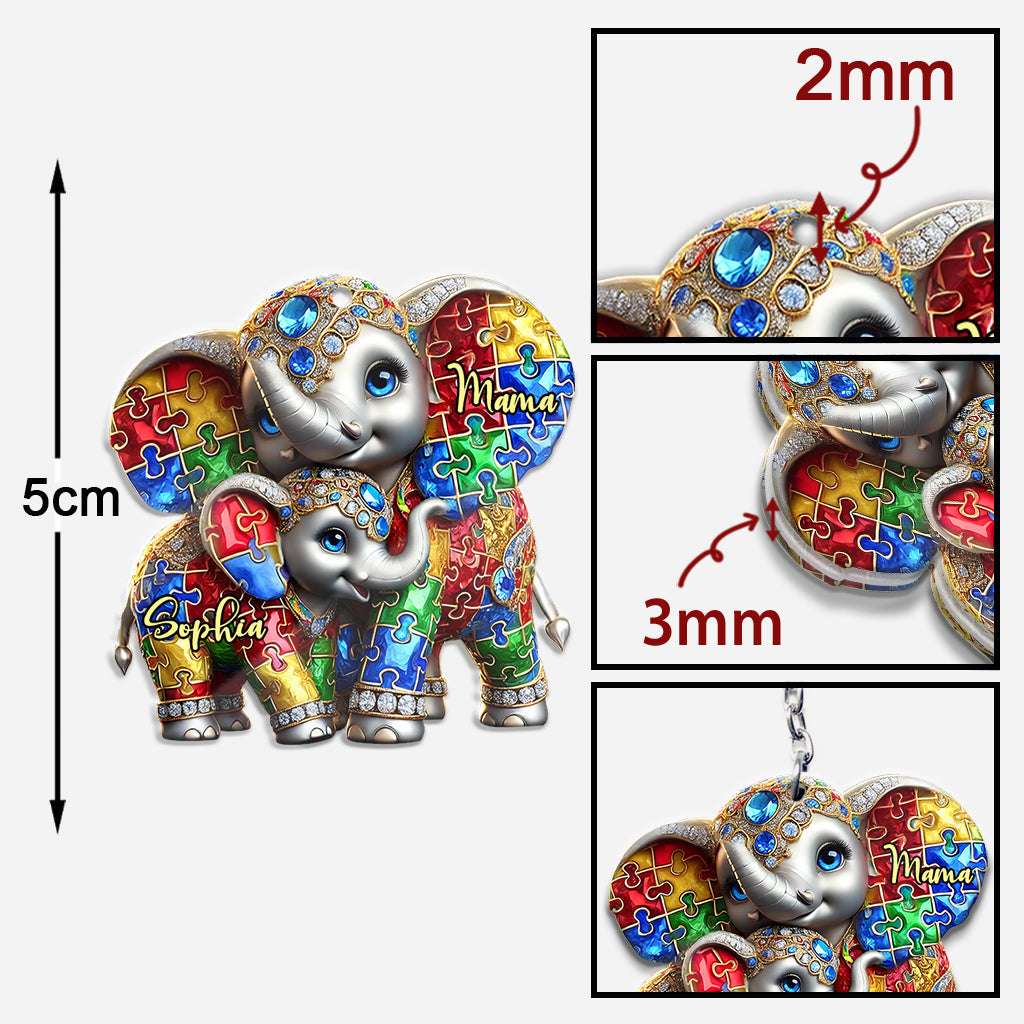 Autism Elephant Mom - Personalized Autism Awareness Keychain