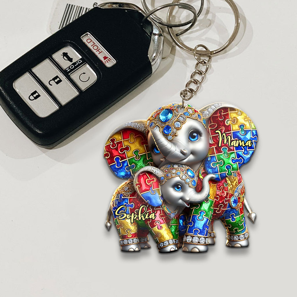 Autism Elephant Mom - Personalized Autism Awareness Keychain