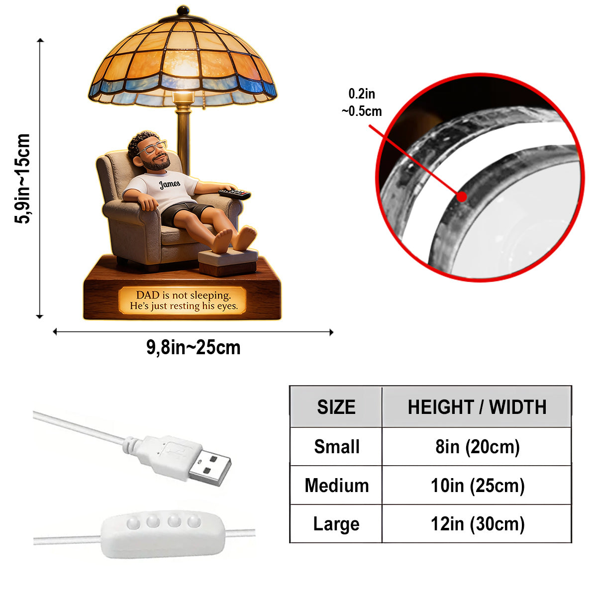 Reposez Mes Yeux - Lampe de Nuit LED Acrylique Personnalisée pour Papa