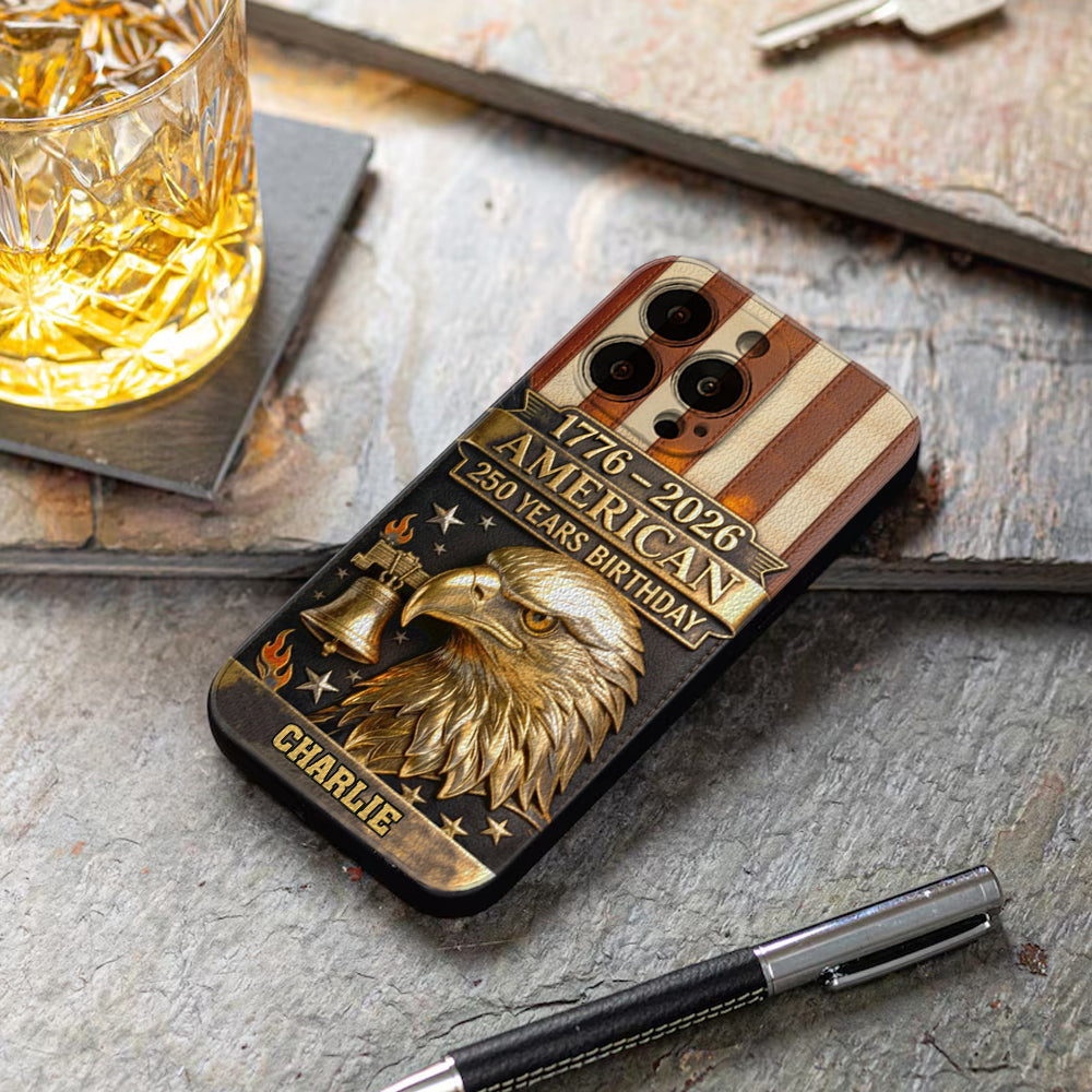 Étui de téléphone en cuir personnalisé avec aigle à tête blanche - 250e anniversaire