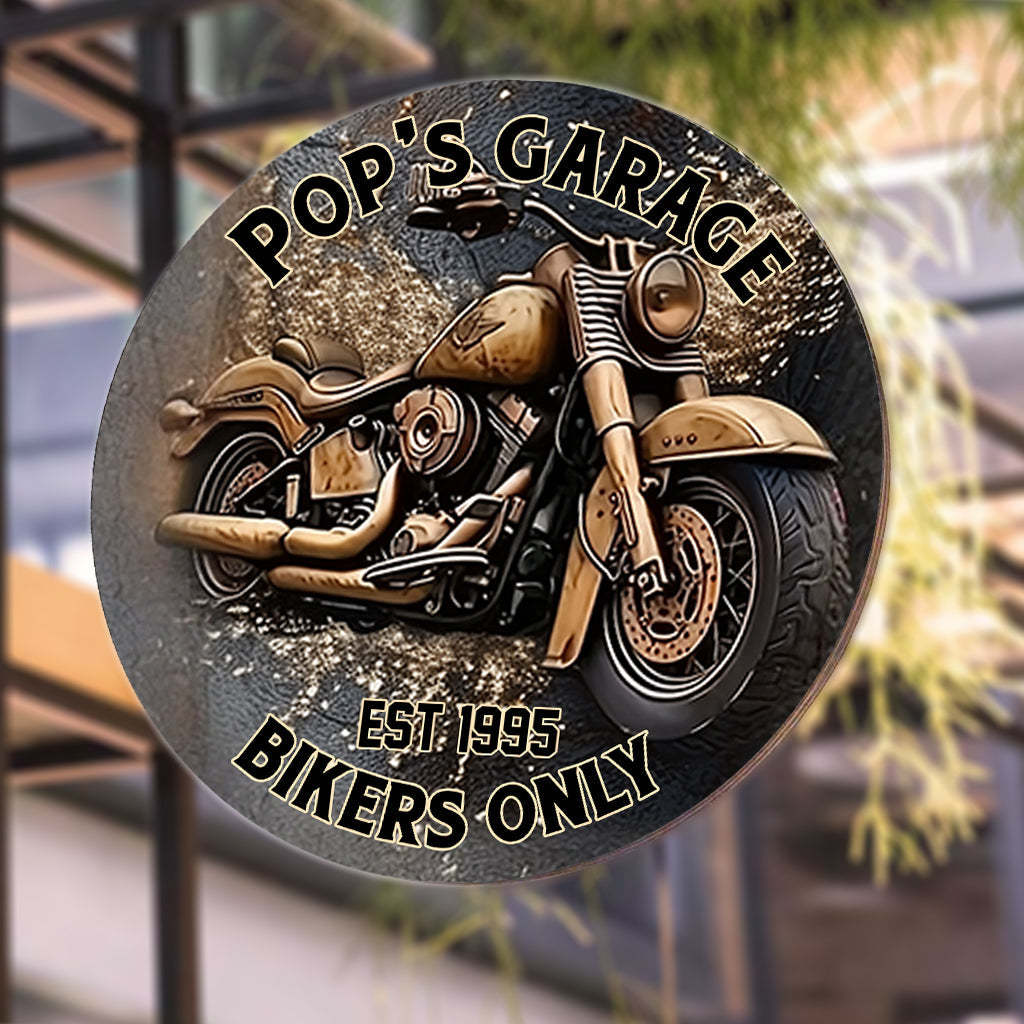 Garage réservé aux motards - Panneau métallique rond personnalisé pour motards