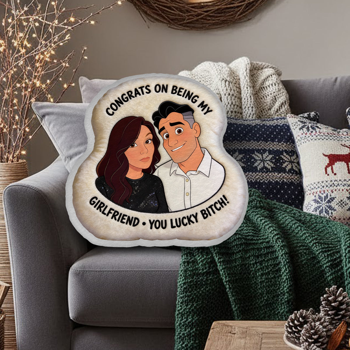 Love Is You - Personalized Couple Faux Fur Shaped Pillow