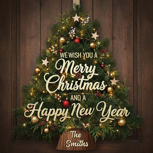 Christmas Tree Wreath Decoration - Personalized Family Custom Shaped Wood Sign