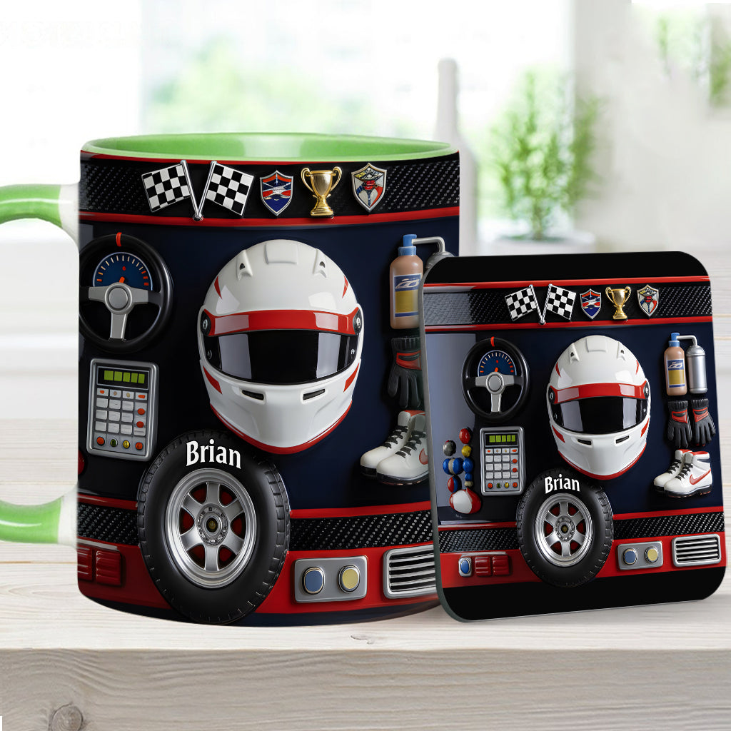Né pour la course - Mug et sous-verre personnalisés sur le thème de la course automobile