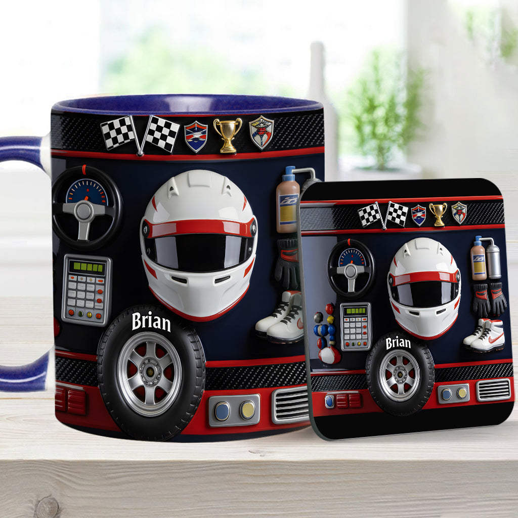 Né pour la course - Mug et sous-verre personnalisés sur le thème de la course automobile