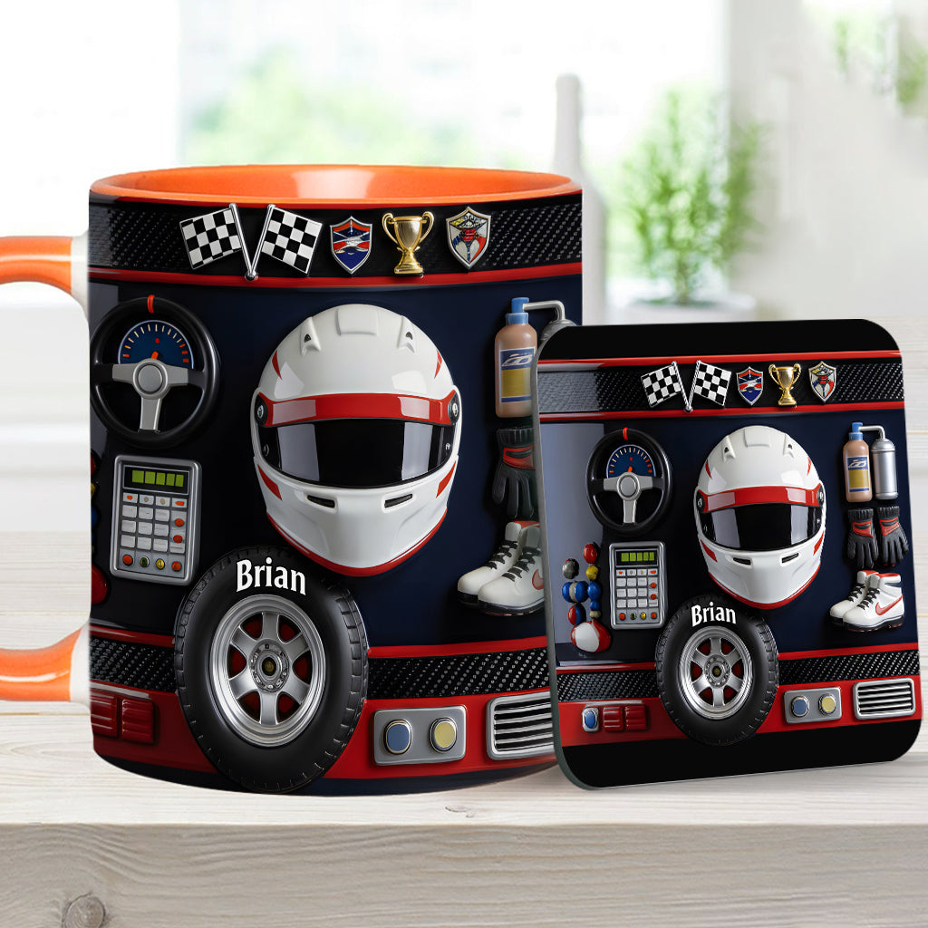 Né pour la course - Mug et sous-verre personnalisés sur le thème de la course automobile