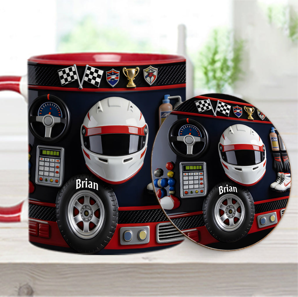 Né pour la course - Mug et sous-verre personnalisés sur le thème de la course automobile