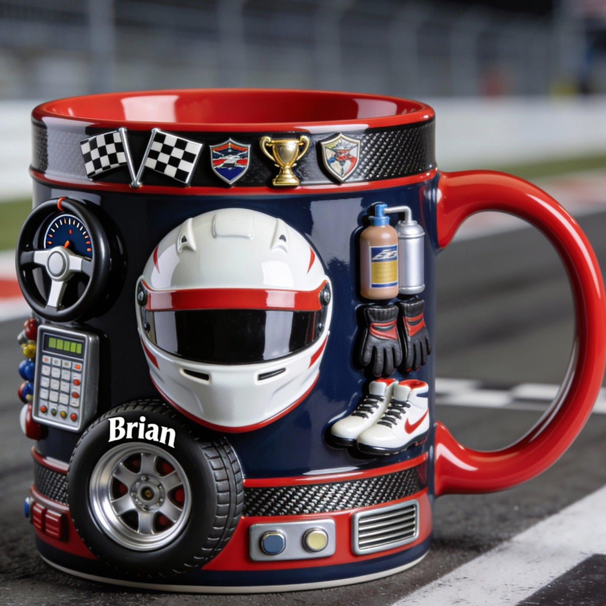 Né pour la course - Mug et sous-verre personnalisés sur le thème de la course automobile