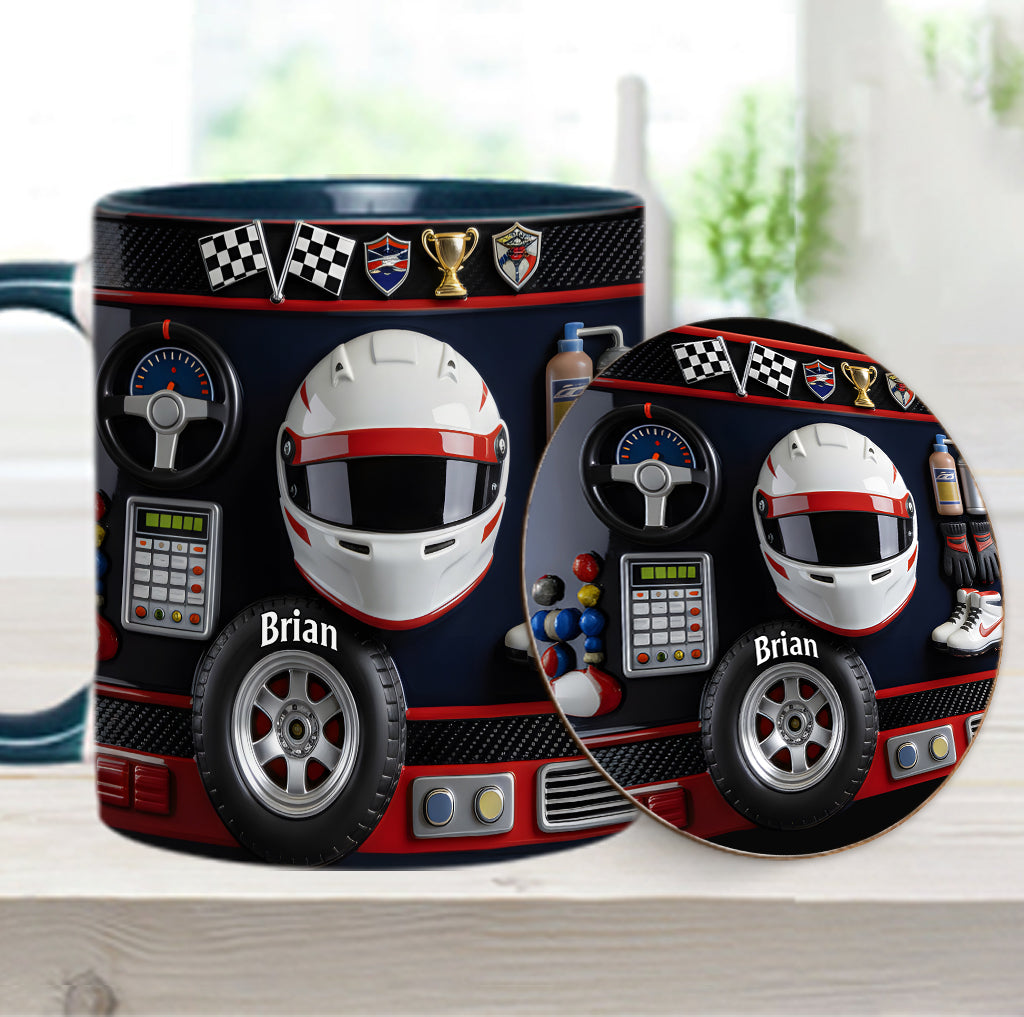 Né pour la course - Mug et sous-verre personnalisés sur le thème de la course automobile