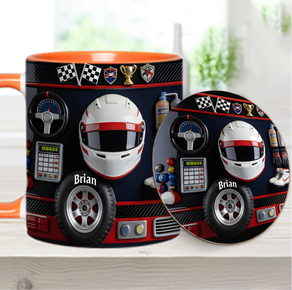 Né pour la course - Mug et sous-verre personnalisés sur le thème de la course automobile