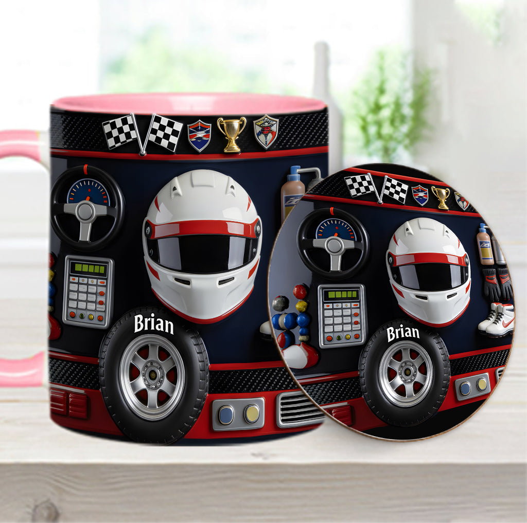 Né pour la course - Mug et sous-verre personnalisés sur le thème de la course automobile