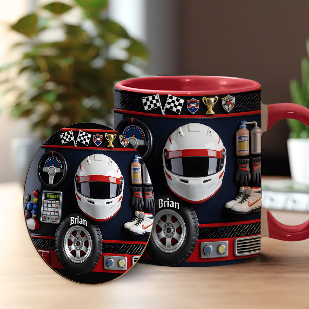 Né pour la course - Mug et sous-verre personnalisés sur le thème de la course automobile