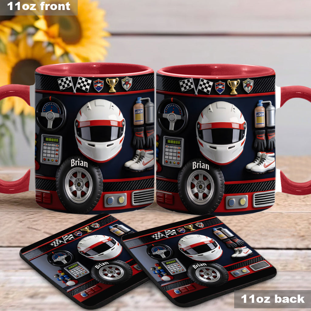 Né pour la course - Mug et sous-verre personnalisés sur le thème de la course automobile